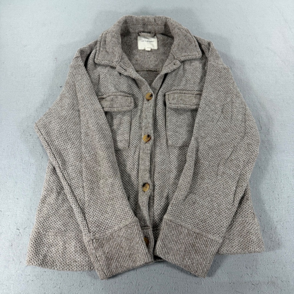 Thread‎ & Supply Womens Small Waffle Knit Shacket Taupe Button Front Jacket